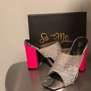 Neon pink heels with bling